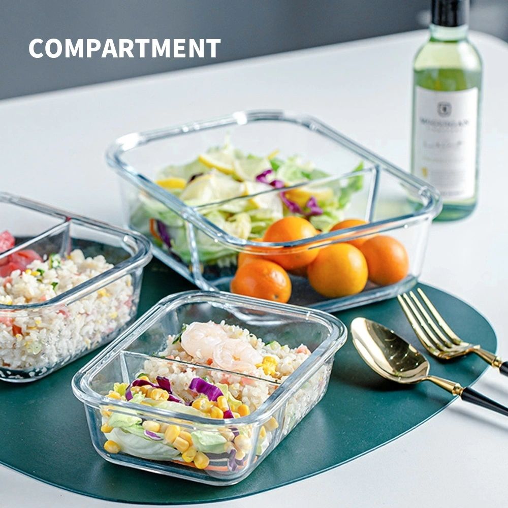 2 Compartment Glass Storage Containers - Set of 3 Assorted Sizes