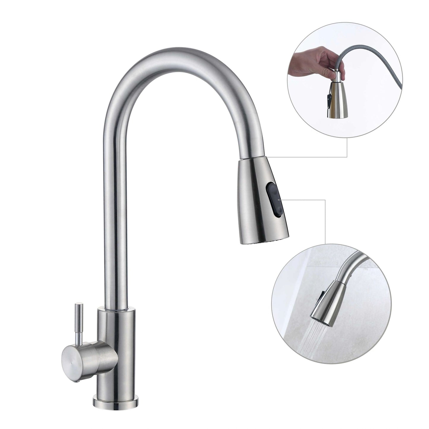304 Stainless Steel Pull Out Mixer Kitchen Faucet