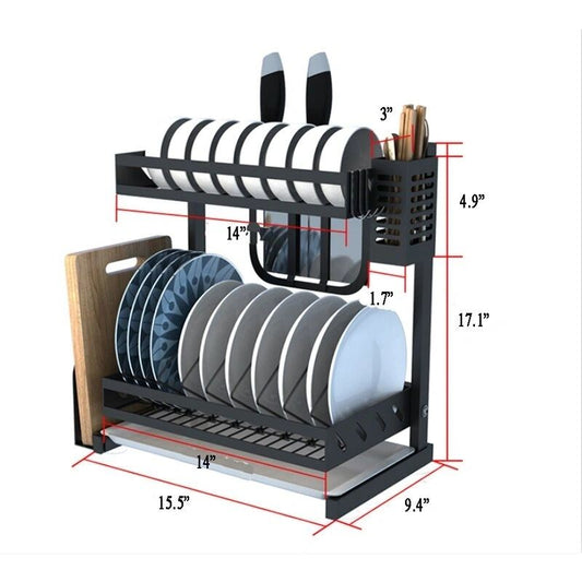 2 Tiers Kitchen Plate Drying Rack or Storage Organizer