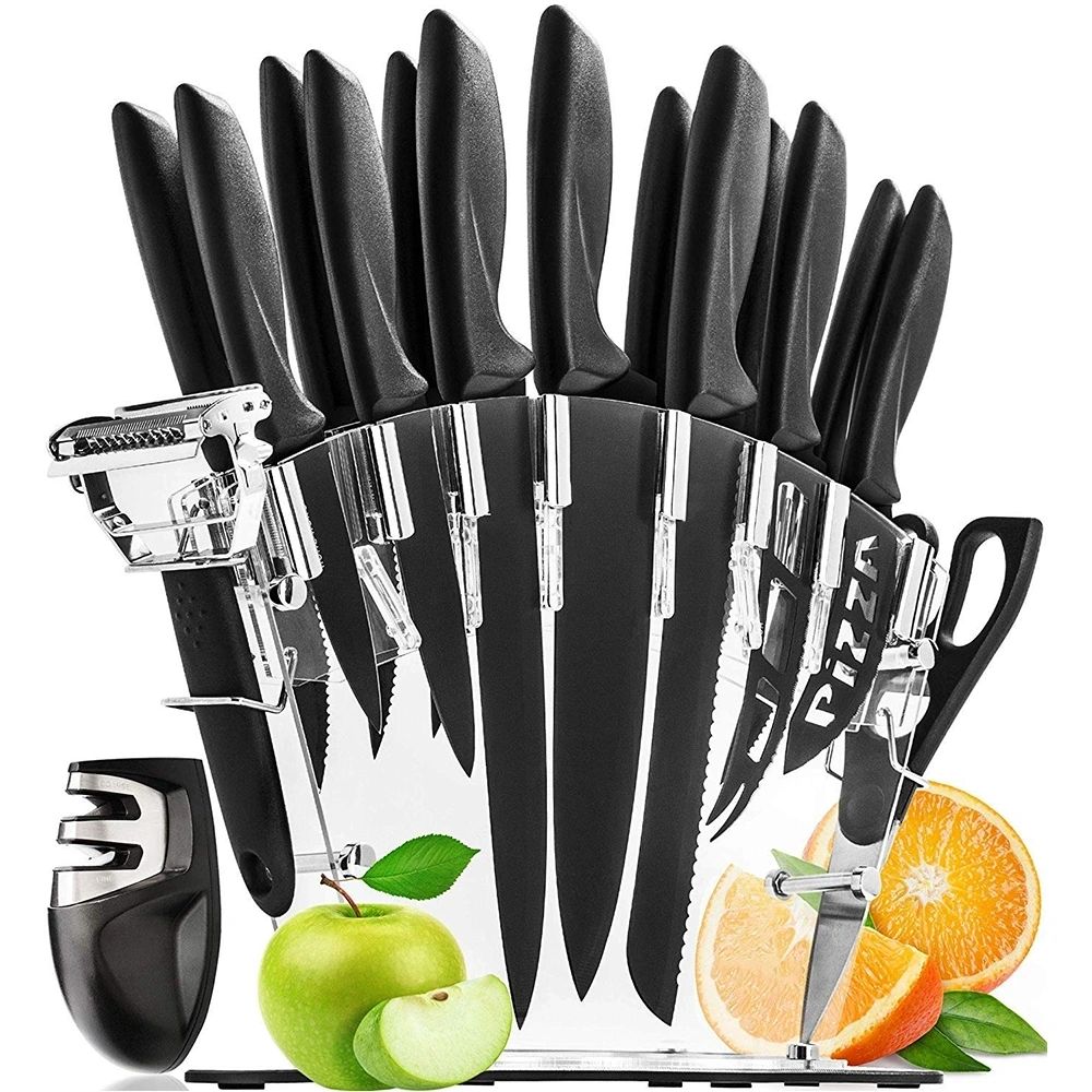 17 Piece High Quality Carbon Stainless Steel Kitchen Knife Set with Sharpener & Knife Block
