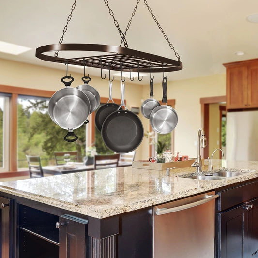 Ceiling Mount Kitchen Cookware Hanging Iron Pot Rack